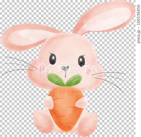 cute sweet kawaii happy smile baby bunny rabbit watercolour cartoon  kid animal spring Easter egg 100536850