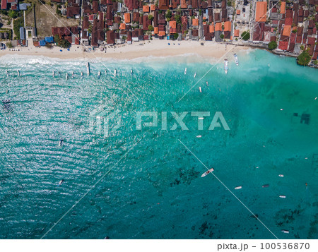 Aerial shoreline view of Jungutbatu beach at Nusa Lembongan Aerial shoreline view of Jungutbatu beach at Nusa Lembongan 100536870