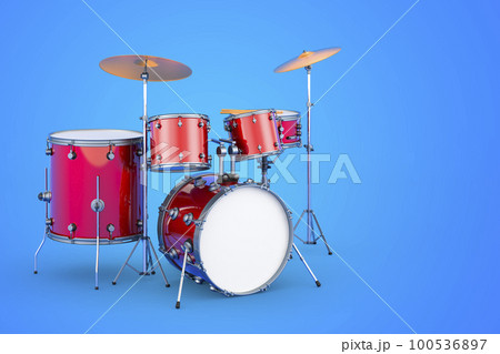 Drum kit on blue background, 3D rendering Drum kit on blue background, 3D rendering 100536897