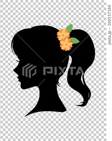 一個女人戴著髮飾的輪廓剪影 一個女人戴著髮飾的輪廓剪影 100537160