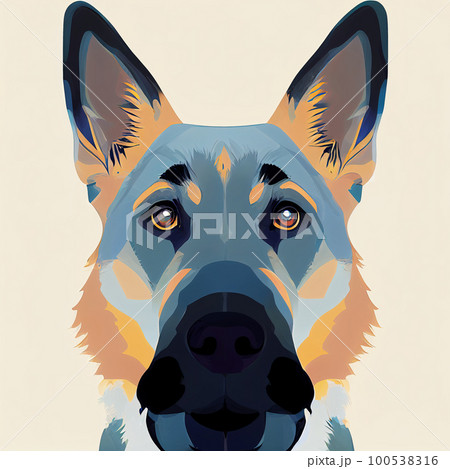 German shepherd flat portrait. Abstract portrait of a German Shepherd. AI-generated 100538316