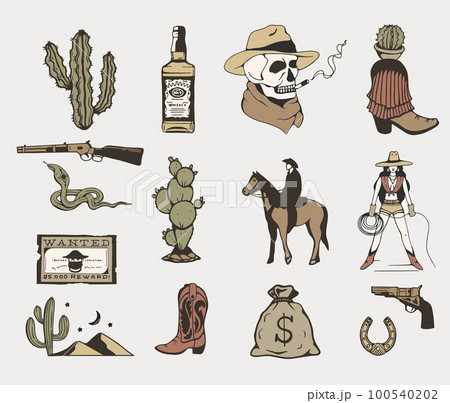 Wild west collection hand drawing illustration Wild west collection hand drawing illustration 100540202