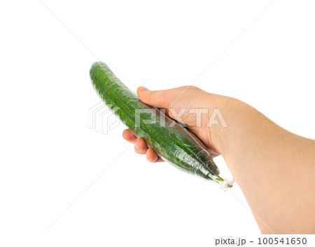 Plastic Wrapped Cucumber, Vegetable in Film Packaging, Film Wrap Food, Eat Plastic Concept 100541650