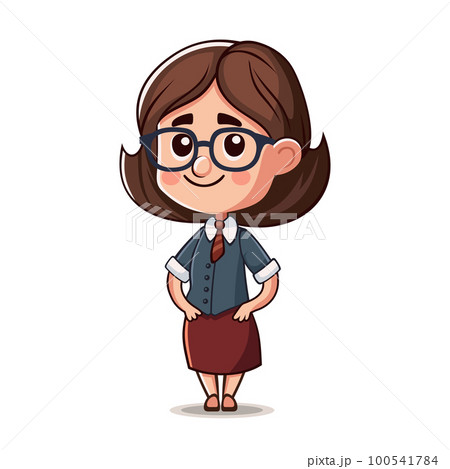 Cute Teacher. Young Woman in Glasses. Cartoon Style on White Background. Vector 100541784