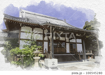 水彩画風　彦根市街　花しょうぶ通り商店街　妙源寺　滋賀県彦根市 100545280