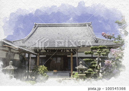 水彩画風　彦根市街　来迎寺　滋賀県彦根市 100545366