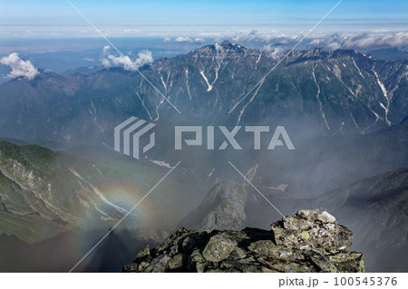 北アルプス・穂高連峰・ジャンダルムからブロッケン現象と笠ヶ岳の眺め 北アルプス・穂高連峰・ジャンダルムからブロッケン現象と笠ヶ岳の眺め 100545376