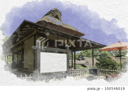 水彩画風　彦根城　玄宮楽々園　玄宮園庭園　鳳翔台　滋賀県彦根市 100546019
