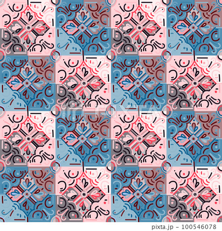 Decorative mosaic elements seamless pattern. Abstract geometric ornamental wallpaper. 100546078