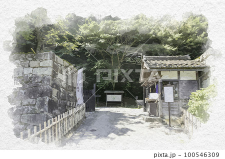 水彩画風　彦根城　黒門　滋賀県彦根市 100546309