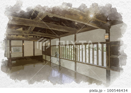 水彩画風 彦根城 太鼓門櫓内部 滋賀県彦根市 水彩画風 彦根城 太鼓門櫓内部 滋賀県彦根市 100546434