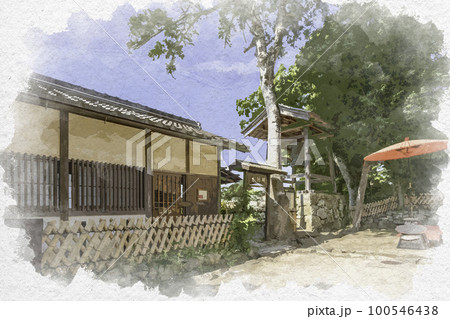 水彩画風　彦根城　聴鐘庵　滋賀県彦根市 100546438