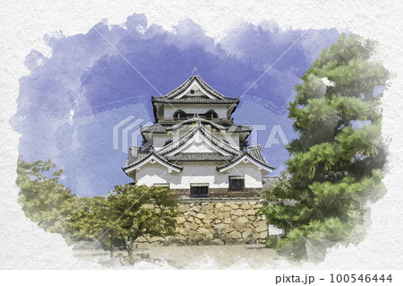 水彩画風 彦根城 天守 滋賀県彦根市 水彩画風 彦根城 天守 滋賀県彦根市 100546444