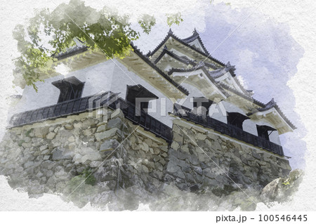 水彩画風 彦根城 天守 滋賀県彦根市 水彩画風 彦根城 天守 滋賀県彦根市 100546445