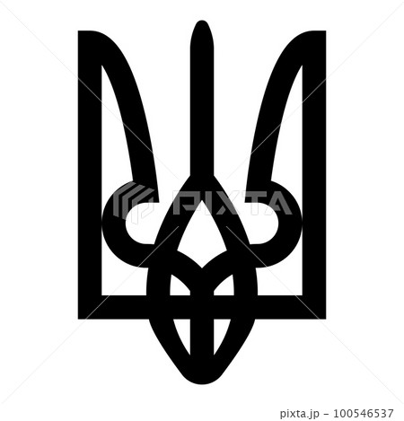 Ukraine coat of arms national emblem seal ukrainian state symbol sign trident tryzub icon black color vector illustration image flat style 100546537