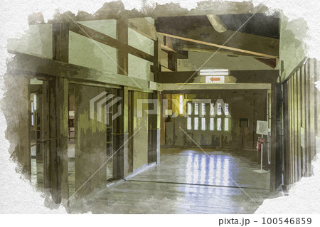 水彩画風　彦根城　天守内部　滋賀県彦根市 100546859