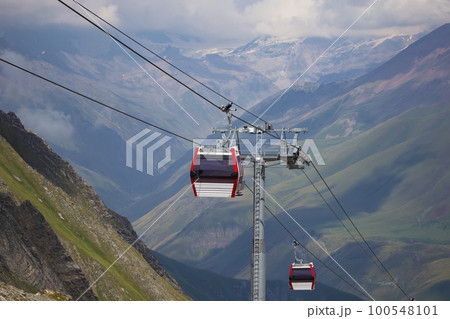 Cableway in the mountains. The landscape of the cable car of the mountains of Georgia. 100548101