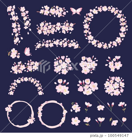 桜の花のイラストセット、ワンポイント、装飾、デザインパーツ 100549147