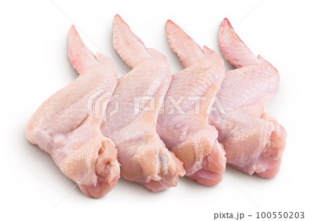 Raw chicken wings isolated on white background with full depth of field. Top view. Flat lay 100550203