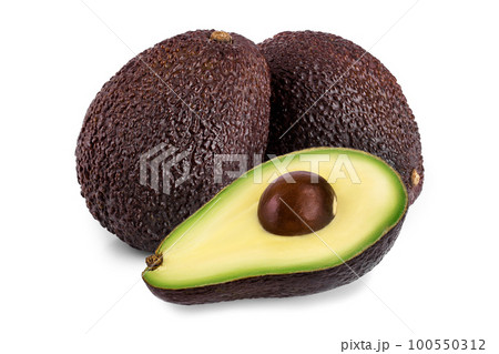 two whole avocado isolated on white background 100550312