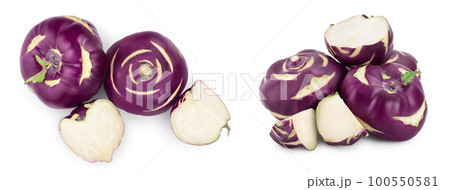 Cabbage kohlrabi isolated on white background closeup, Top view. Flat lay. Cabbage kohlrabi isolated on white background closeup, Top view. Flat lay. 100550581