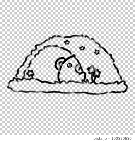 Hand-drawn Cute Line Bear with hollow grass in doodle style 100550650