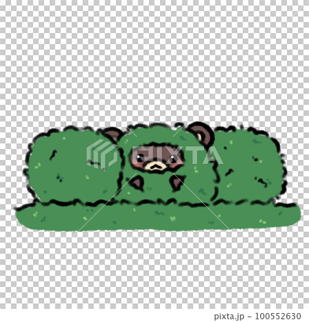 Hand-drawn Cute Dark Brown Bear with bush in doodle style 100552630