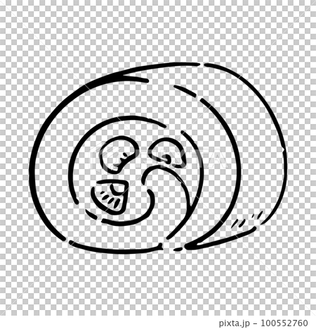 手描きのフルーツロールケーキイラスト　白黒 100552760