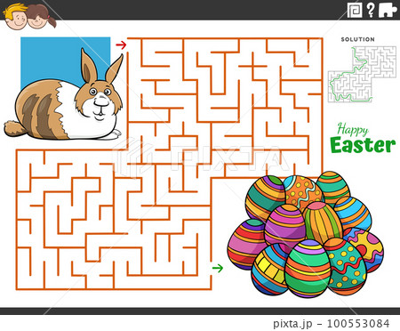 maze with cartoon Easter Bunny and Easter eggs maze with cartoon Easter Bunny and Easter eggs 100553084