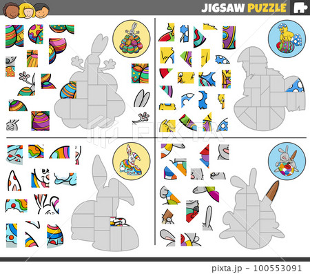 jigsaw puzzle games set with funny Easter Bunnies 100553091