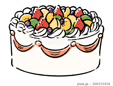 手書きのフルーツケーキイラスト 手書きのフルーツケーキイラスト 100553458