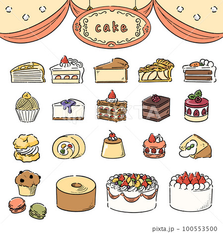 手描きのかわいいケーキセット 100553500