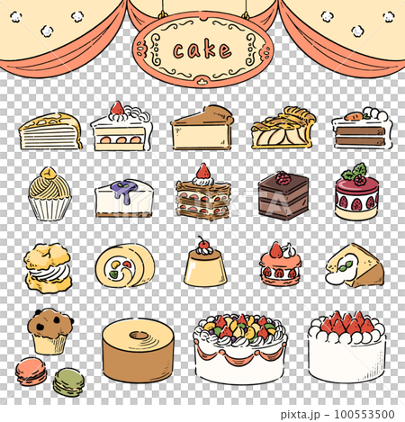 Hand drawn cute cake set 100553500