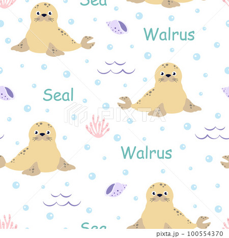 cartoon seamless pattern with seal, vector illustration cartoon seamless pattern with seal, vector illustration 100554370
