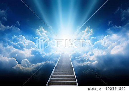 Stairway to heaven. Stairway through the clouds to the heavenly light Stairway to heaven. Stairway through the clouds to the heavenly light 100554842