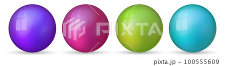 Set with glass colorful balls. Glossy realistic ball, 3D abstract vector illustration highlighted on a white background. Big metal bubble with shadow 100555609