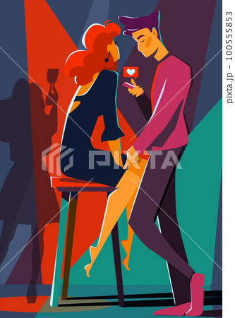 Phone addiction. A guy in the midst of a party next to a beautiful girl looks at the phone 100555853