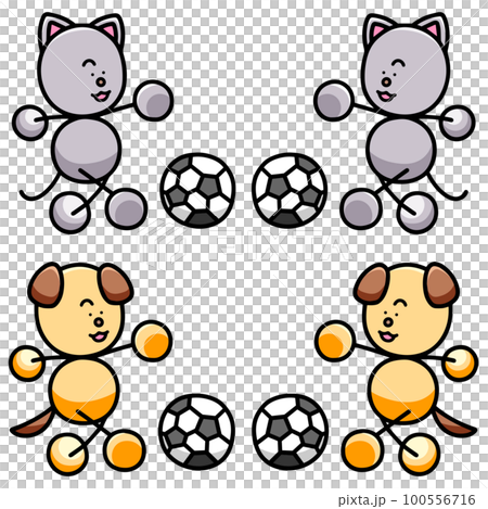 A set of Wanmaru and Nyanmaru playing soccer, a dog and a cat 100556716