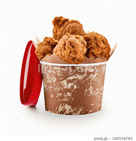 Crispy fried chicken pieces isolated on white background. serving in a box Crispy fried chicken pieces isolated on white background. serving in a box 100558783