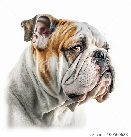Cute nice dog breed english bulldog portrait isolated on white close-up, rare color, beautiful pet, lovely dog Cute nice dog breed english bulldog portrait isolated on white close-up, rare color, beautiful pet, lovely dog 100560688