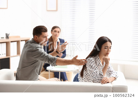 Professional psychologist working with couple in office 100562324
