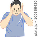 Man close ear from loud noise 100566430
