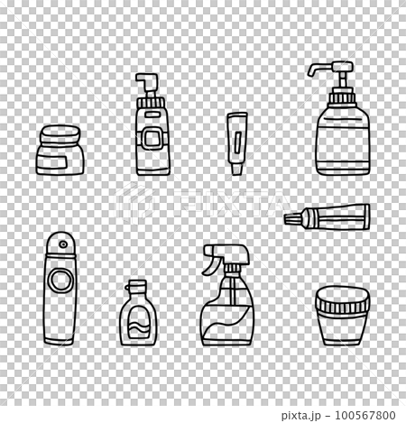 日用品風の容器いろいろイラストセット／線画・モノクロ 100567800