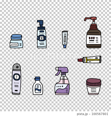 日用品風の容器いろいろイラストセット／紫色・青色 100567801