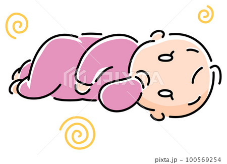 寝転んで手を口に入れている赤ちゃん 100569254