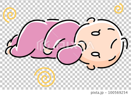 寝転んで手を口に入れている赤ちゃん 100569254