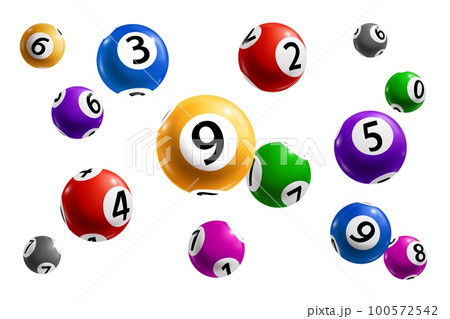 Balls with numbers of bingo lottery, lotto and keno gambling games 3d vector design of gaming sport, game of chance and casino leisure. Realistic spheres with jackpot winning numbers combination Balls with numbers of bingo lottery, lotto and keno gambling games 3d vector design of gaming sport, game of chance and casino leisure. Realistic spheres with jackpot winning numbers combination 100572542