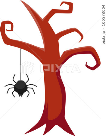 Halloween element illustration with black spider hanging on the tree. Halloween element illustration with black spider hanging on the tree. 100573004