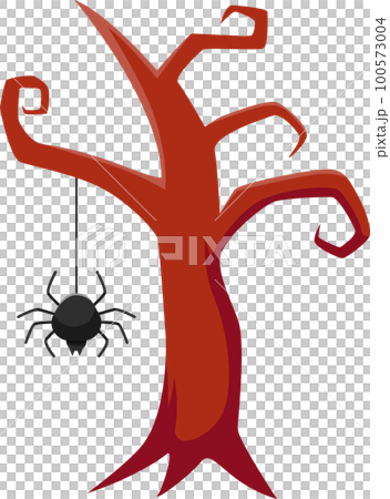 Halloween element illustration with black spider hanging on the tree. Halloween element illustration with black spider hanging on the tree. 100573004