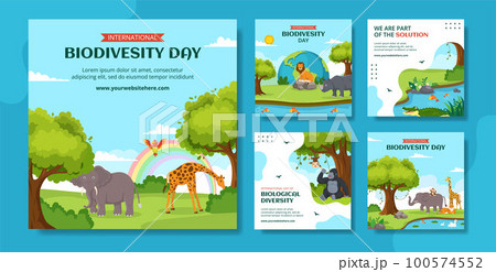 World Biodiversity Day Social Media Post Flat Cartoon Hand Drawn Templates Background Illustration 100574552